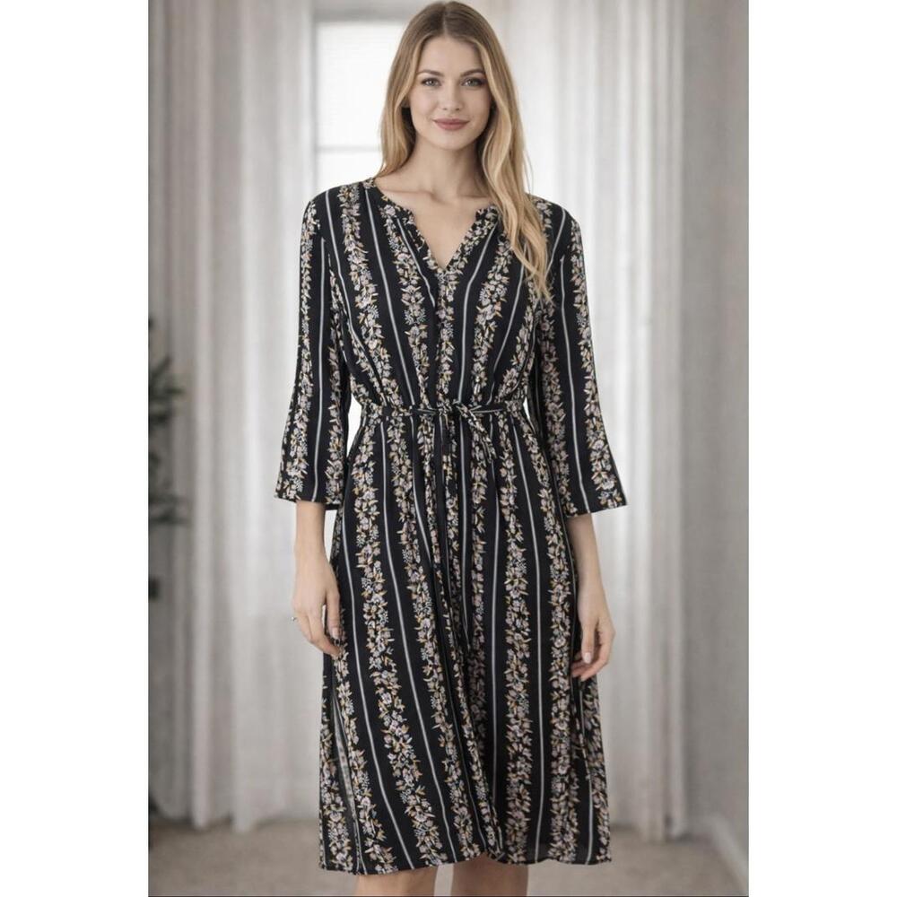 Loft Floral V Neck Quarter Sleeve Sleeve Dress Women's Medium